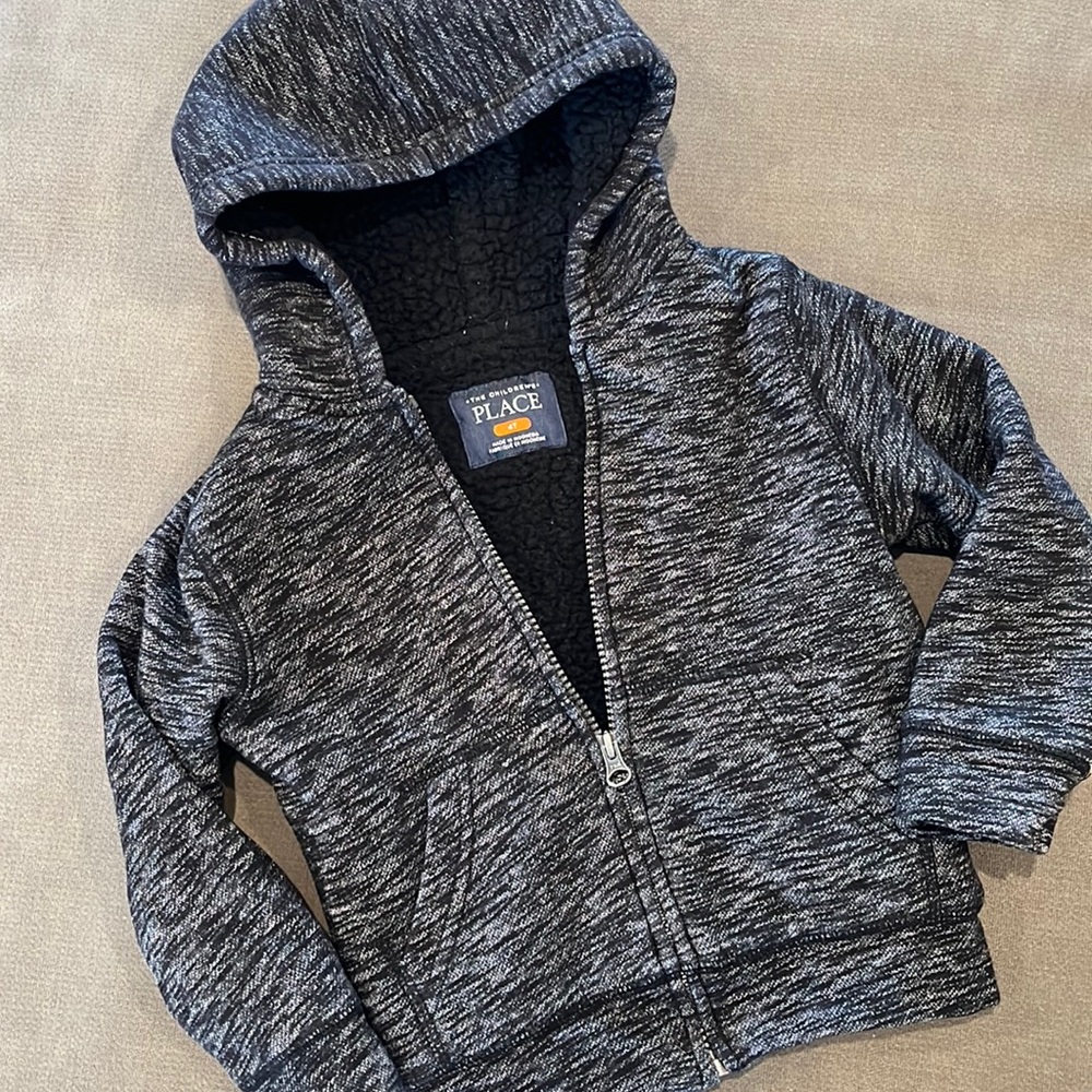 Black Marled Sherpa Lined Hoodie